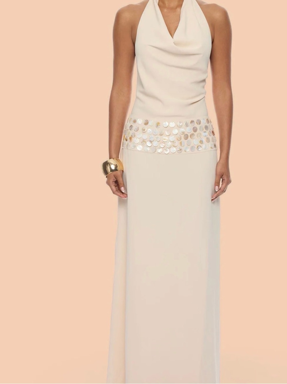 Beige Halter Maxi Dress with Seashell detail
